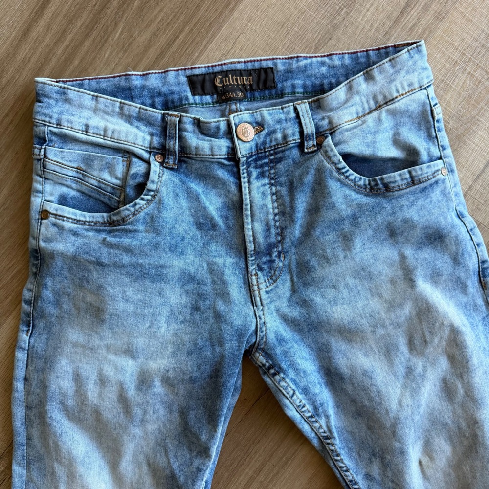 Cultura New York Mens Slim Fit Light Wash Acid Denim Jeans W34 L30